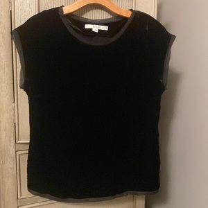Boden Black Velvet Top 2 Short Sleeve Sheer trim holiday